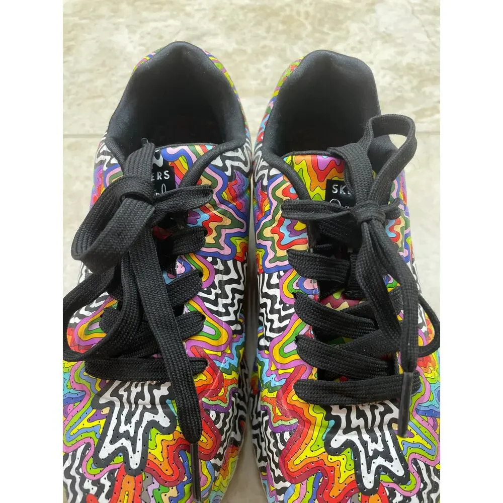 Skechers Sneakers Jen Stark Kids Size 1 Psychedelic Rainbow Art Shoes Swirl - Picture 8 of 13